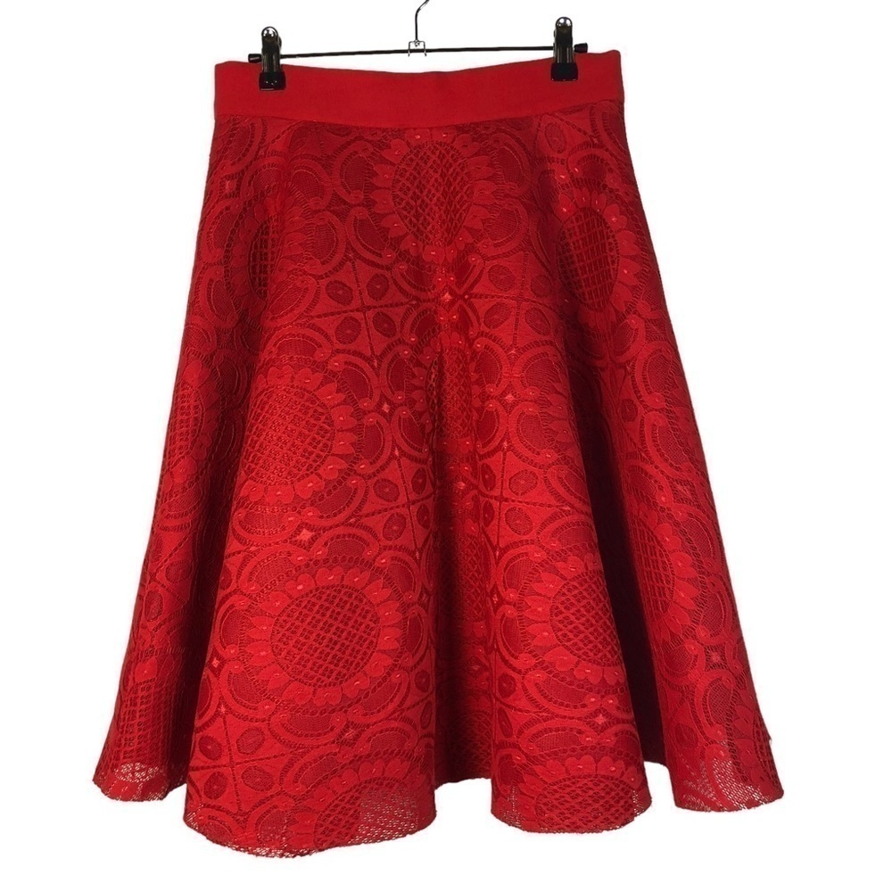 Windsor Red‎ Sunflower Floral A-Line Midi Skirt M